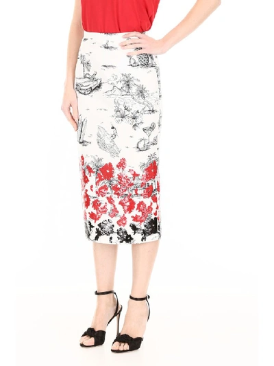 Shop N°21 Printed Pencil Skirt With Sequins In Ivory Multi (white)