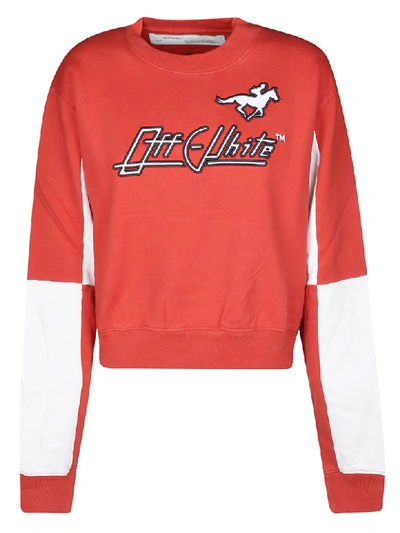 Shop Off-white Logo Cropped Sweatshirt In Red/white