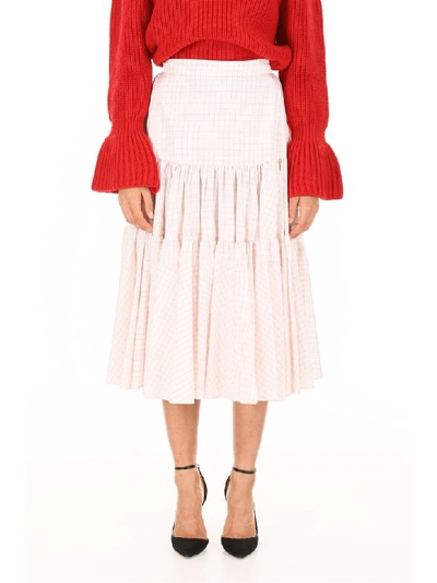 Shop Calvin Klein Midi Check Skirt In Tonalità Rossa (white)
