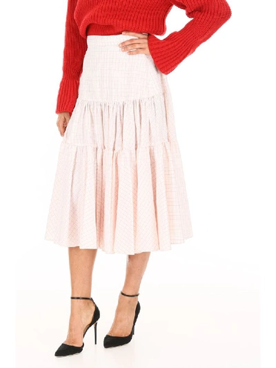 Shop Calvin Klein Midi Check Skirt In Tonalità Rossa (white)