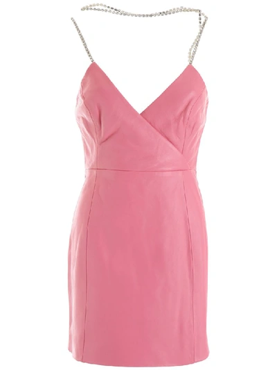 Shop Area Leather Mini Dress With Crystals In Pink (pink)