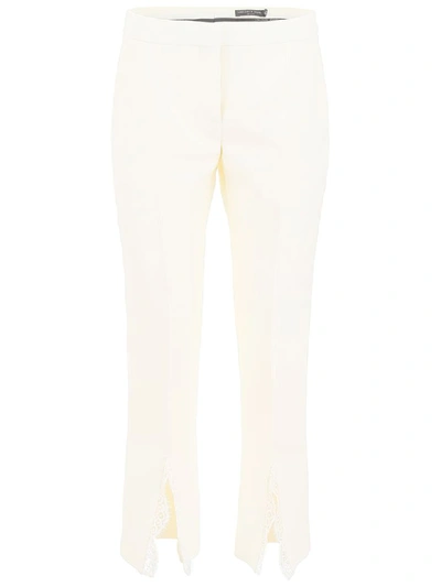Shop Alexander Mcqueen Trousers With Lace In Light Ivory (white)