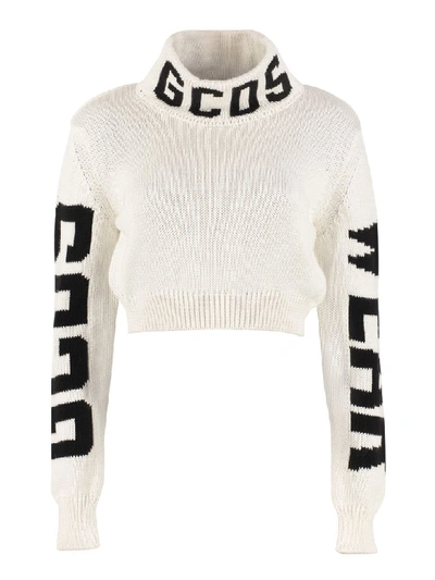 Shop Gcds Cropped Turtleneck Sweater In White