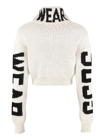 Shop Gcds Cropped Turtleneck Sweater In White