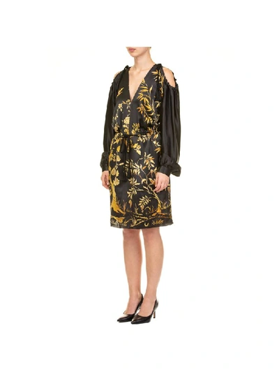 Shop Alberta Ferretti Silk Dress In Black - Ocre