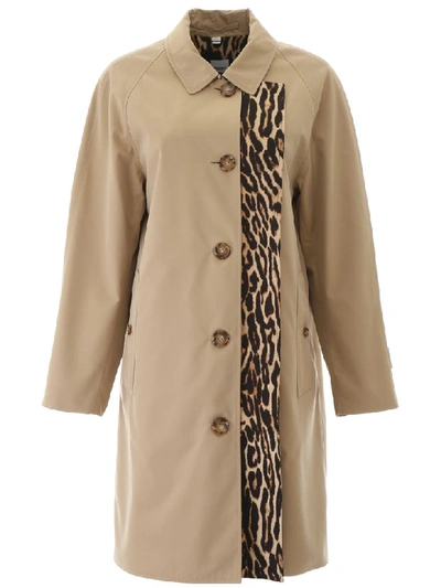 Shop Burberry Raincoat With Leopard Print Lining In Honey (beige)