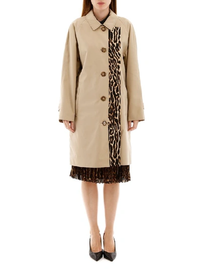 Shop Burberry Raincoat With Leopard Print Lining In Honey (beige)