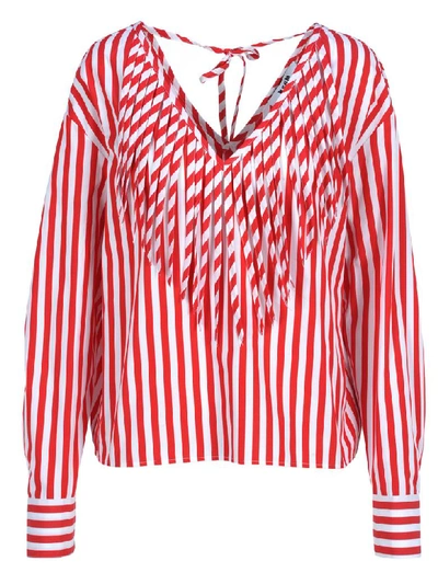Shop Msgm Striped Blouse In Red White