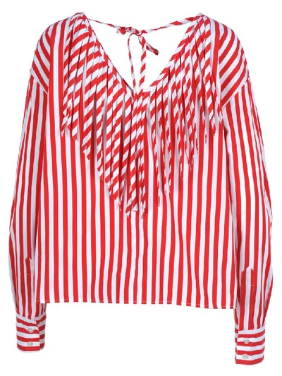 Shop Msgm Striped Blouse In Red White