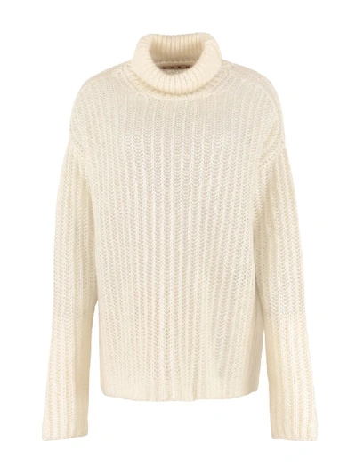 Shop Marni Ribbed Turtleneck Sweater In Panna