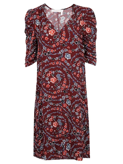 Shop See By Chloé Floral Print Midi Dress In Red/multicolor