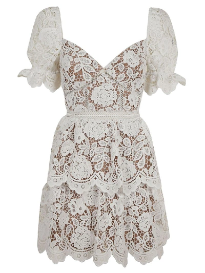 Shop Self-portrait Flower Lace Mini Dress In White