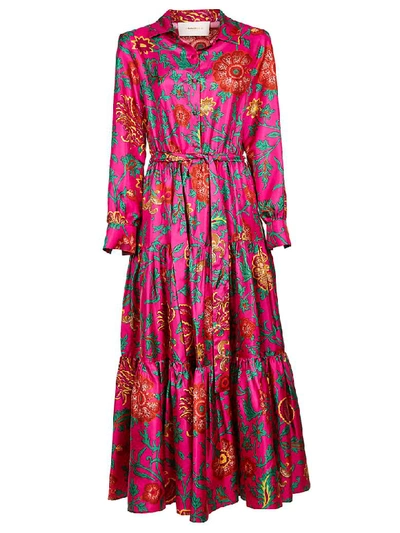 Shop La Doublej Printed Belted Shirt Dress In Dragon Flower Fuxia