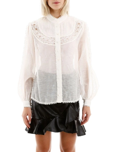 Shop Zimmermann Shirt With Lace Inserts In Ivory (white)