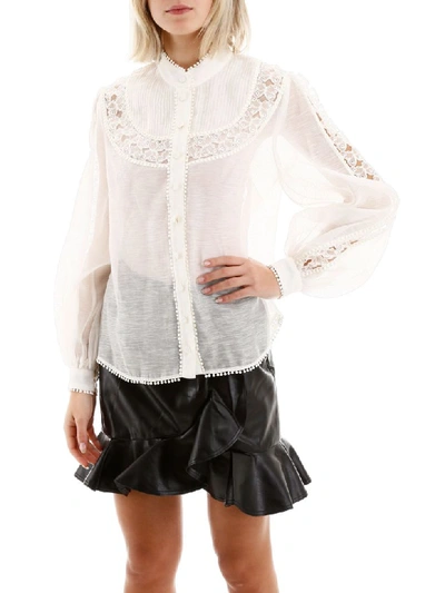 Shop Zimmermann Shirt With Lace Inserts In Ivory (white)
