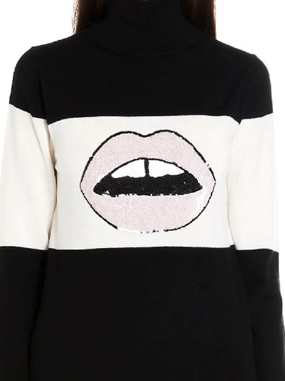 Shop Markus Lupfer Emma Sequin Lip Sweater In Black & White