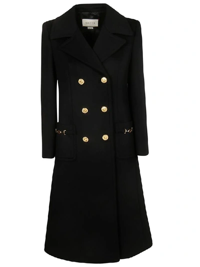 Shop Gucci Double Breasted Coat In Black