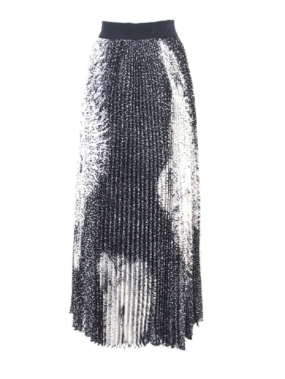 Shop Msgm White And Black Fabric Pleated Skirt In Fantasia