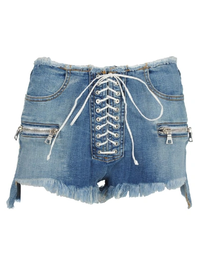 Shop Ben Taverniti Unravel Project Unravel Lace-up Denim Shorts In Indigo
