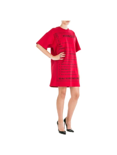 Shop Moschino Care Instructions Mini Dress In Rosso