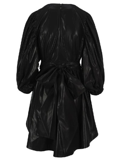 Shop Msgm Puff Sleeves Mini Dress In Black