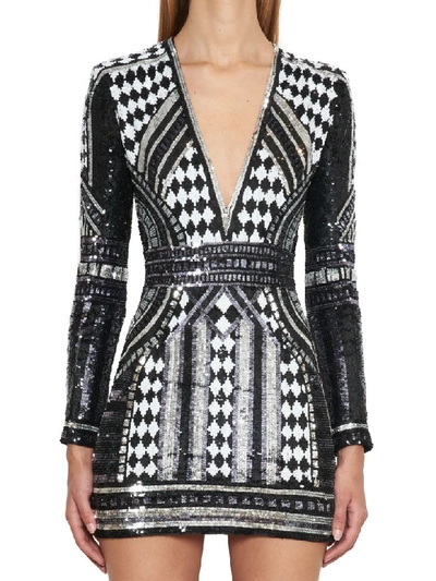 Shop Balmain Dress In Black & White