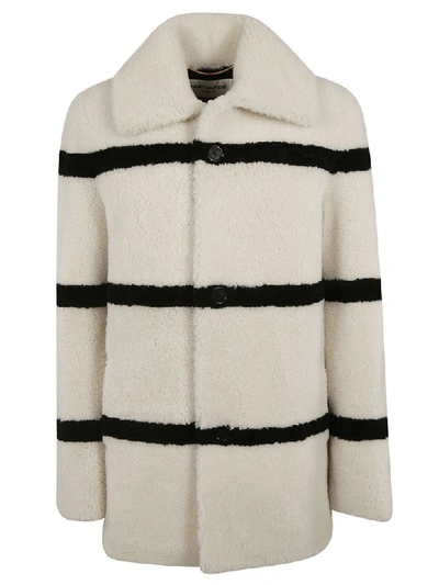 Shop Saint Laurent Striped Coat In Black