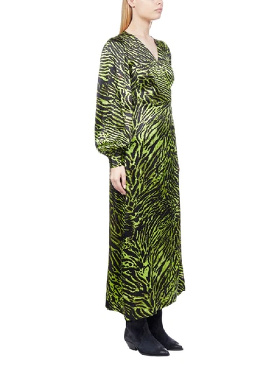 Shop Ganni Dress In Lime Tiger