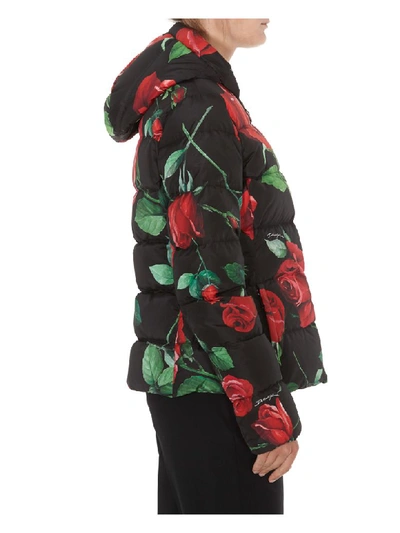 Shop Dolce & Gabbana Roses Print Oversize Down Jacket In Black