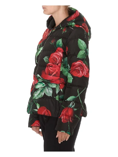 Shop Dolce & Gabbana Roses Print Oversize Down Jacket In Black