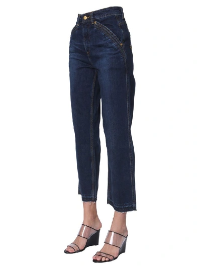 Shop Self-portrait Cropped Jeans In Blu