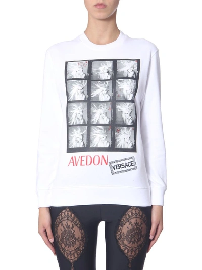 Shop Versace Crew Neck Sweatshirt In Bianco