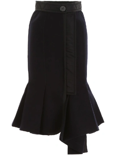 Shop Sacai Wool Melton Skirt In Navy (blue)