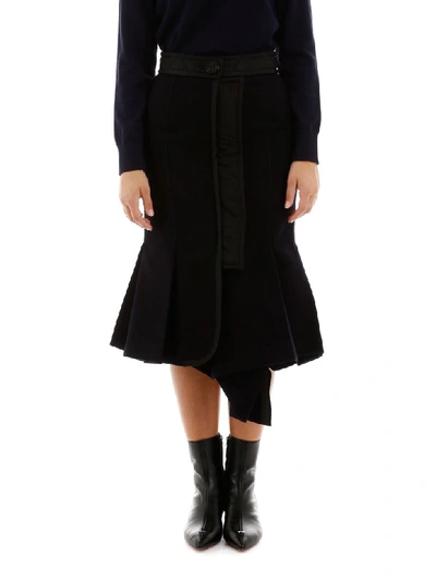 Shop Sacai Wool Melton Skirt In Navy (blue)