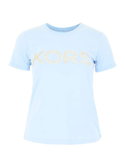 Shop Michael Michael Kors Logo T-shirt In Pale Blue (light Blue)