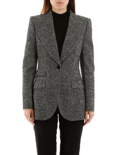Shop Dolce & Gabbana Tweed Blazer In Fantasia (grey)