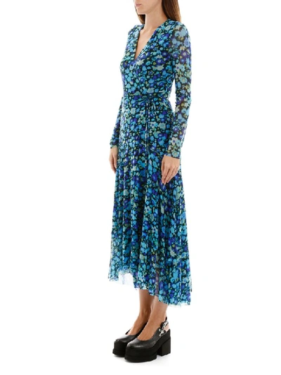 Shop Ganni Floral Wrap Dress In Azure Blue (blue)