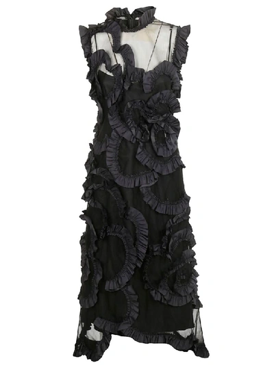Shop Moncler Ruffle Applique Dress In Black