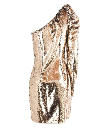 Shop Amen One-shoulder Dress Golden Sequins In Rosa+argento