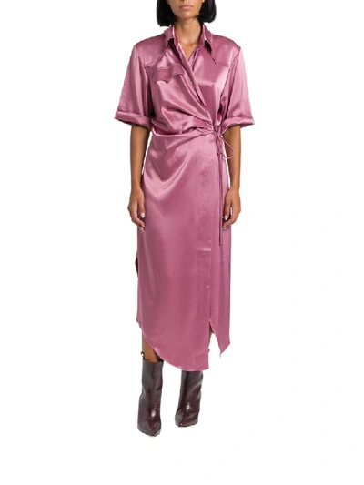 Shop Nanushka Satin Lais Long Dress In Rosa