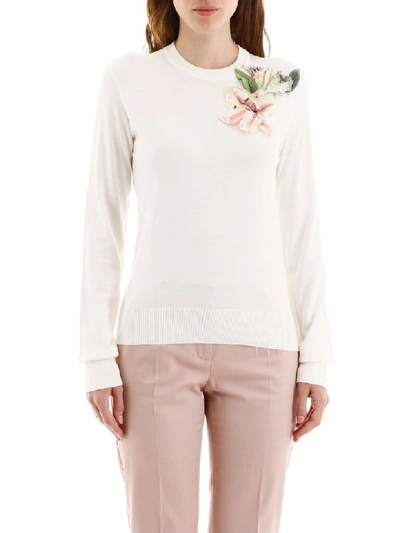 Shop Dolce & Gabbana Pull With Organza Flower In Bianco Naturale (white)
