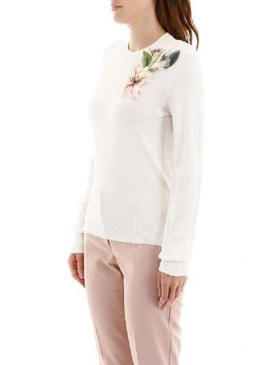 Shop Dolce & Gabbana Pull With Organza Flower In Bianco Naturale (white)