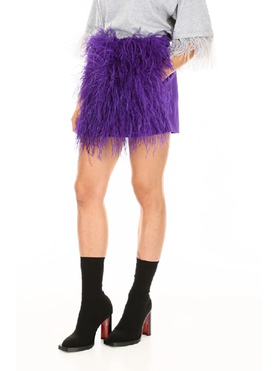 Shop N°21 Mini Skirt With Feathers In Viola (purple)