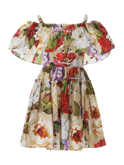 Shop Dolce & Gabbana Floral Print Short Dress In Fiori Beige Fdo Kaki (beige)