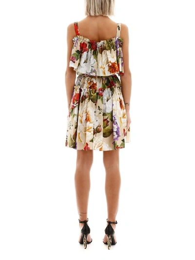 Shop Dolce & Gabbana Floral Print Short Dress In Fiori Beige Fdo Kaki (beige)