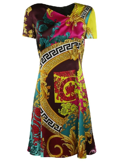 Shop Versace Printed Dress In Multicolor