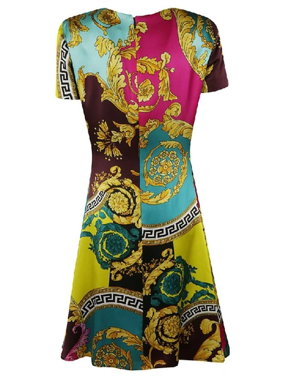 Shop Versace Printed Dress In Multicolor