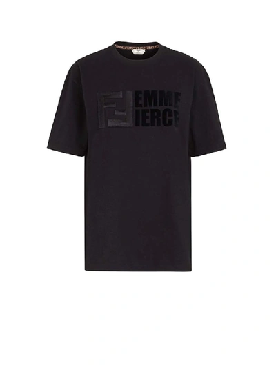 Shop Fendi Embroidered Logo T-shirt In Black
