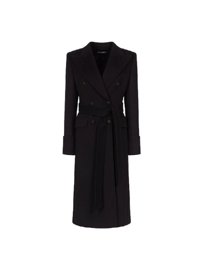 Shop Dolce & Gabbana Long Double-breasted Belted Coat In Black