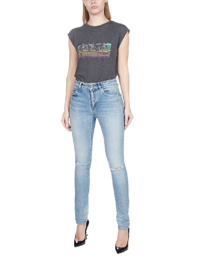 Shop Saint Laurent Skinny Distressed Jeans In Bright Blue